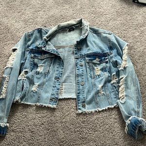 Distressed cropped jean jacket